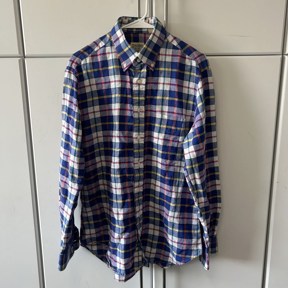 Gitman Bros Mens Plaid Button Down Shirt Blue Multi Color Made in USA Size M